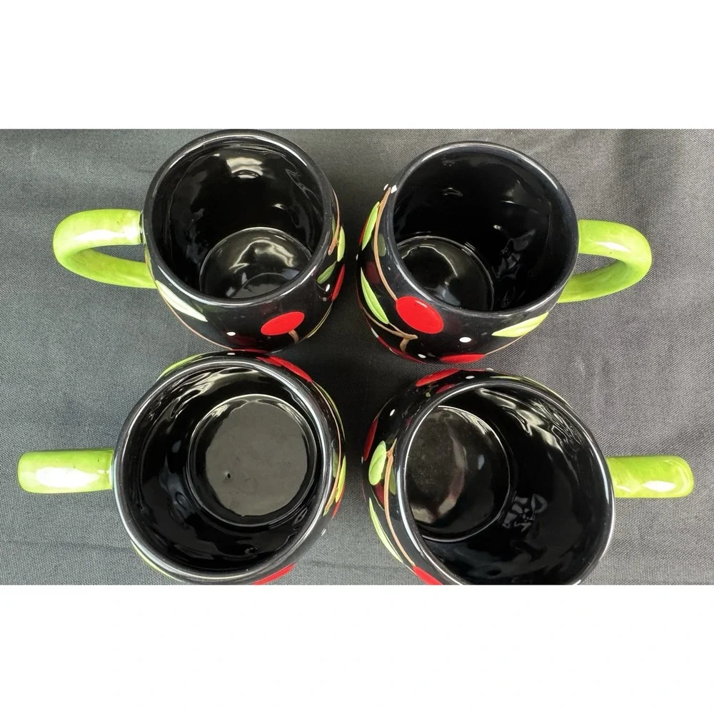 Set Of 4 Sakura Mary Engelbreit Black Cherries Stoneware  Coffee:tea Mugs